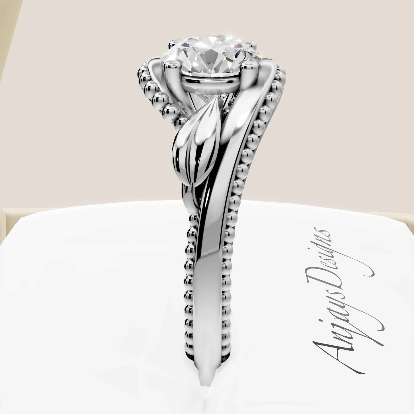 Unique Nature Inspired Engagement Ring 1 CT Lab Grown Diamond Floral Ring