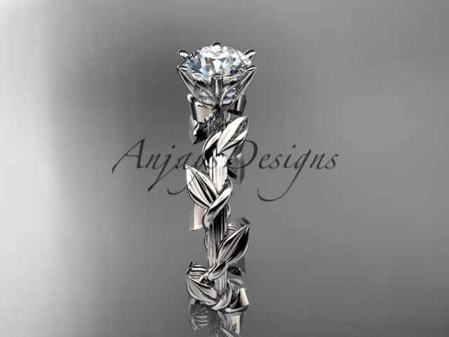 1 Carat Round Lab Grown Diamond Leaf and Vine Engagement Ring Unique Nature Inspired Diamond Ring