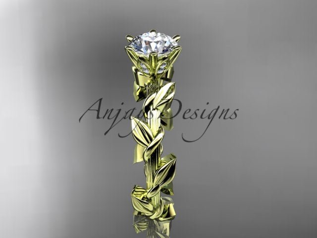 1 Carat Round Lab Grown Diamond Leaf and Vine Engagement Ring Unique Nature Inspired Diamond Ring