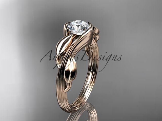 Nature Inspired Engagement Ring 1 Carat Round Diamond Ring Lab Grown Leaf and Vine Ring