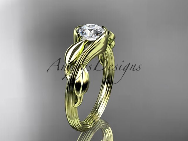 Nature Inspired Engagement Ring 1 Carat Round Diamond Ring Lab Grown Leaf and Vine Ring