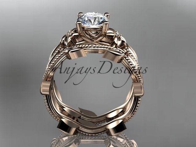 1 Carat Round Lab Grown Bridal Set Nature Inspired Engagement Ring Flower Ring Set IGI Certified