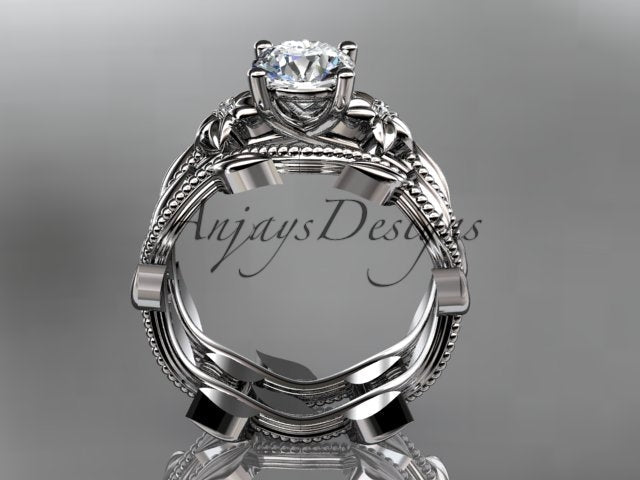1 Carat Round Lab Grown Bridal Set Nature Inspired Engagement Ring Flower Ring Set IGI Certified