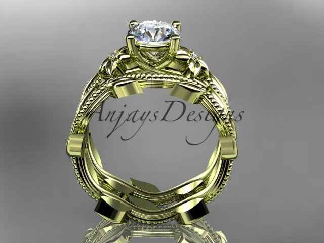 1 Carat Round Lab Grown Bridal Set Nature Inspired Engagement Ring Flower Ring Set IGI Certified