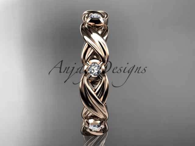 Diamond Leaf Wedding Band Nature Inspired Ring Lab Grown Diamond Anniversary Ring