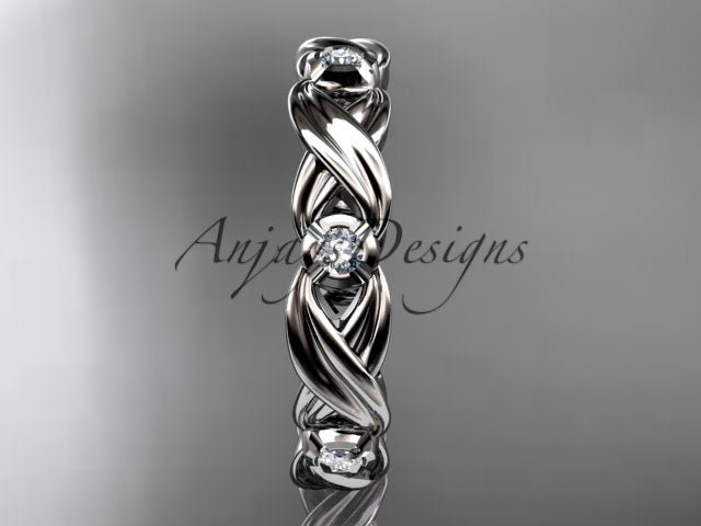 Diamond Leaf Wedding Band Nature Inspired Ring Lab Grown Diamond Anniversary Ring