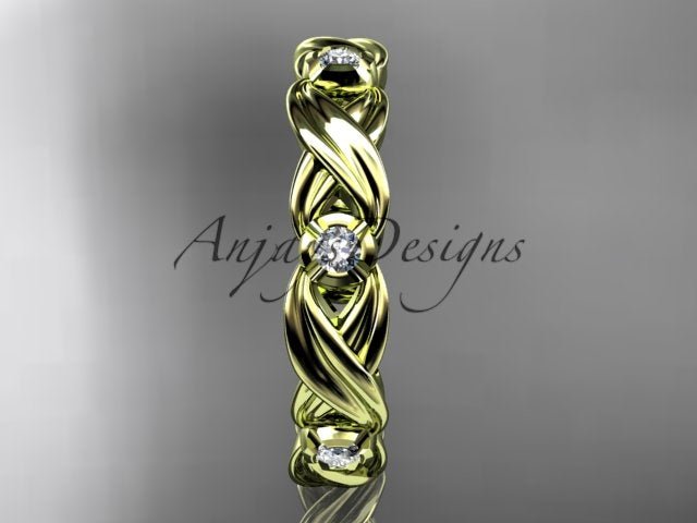 Diamond Leaf Wedding Band Nature Inspired Ring Lab Grown Diamond Anniversary Ring