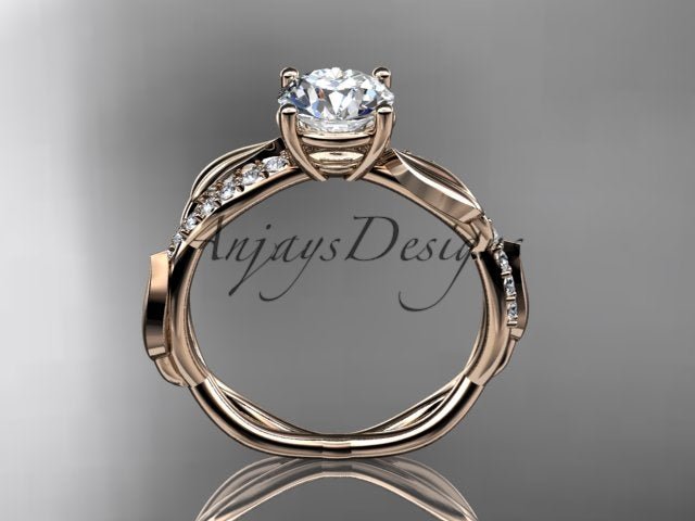 Nature Inspired Engagement Ring 1 Carat Round Lab Grown Diamond D VS1 Leaf Ring