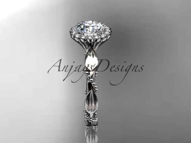 1 Carat Round Lab Grown Diamond Nature Inspired Engagement Ring Leaf Proposal Ring Beaded Ring