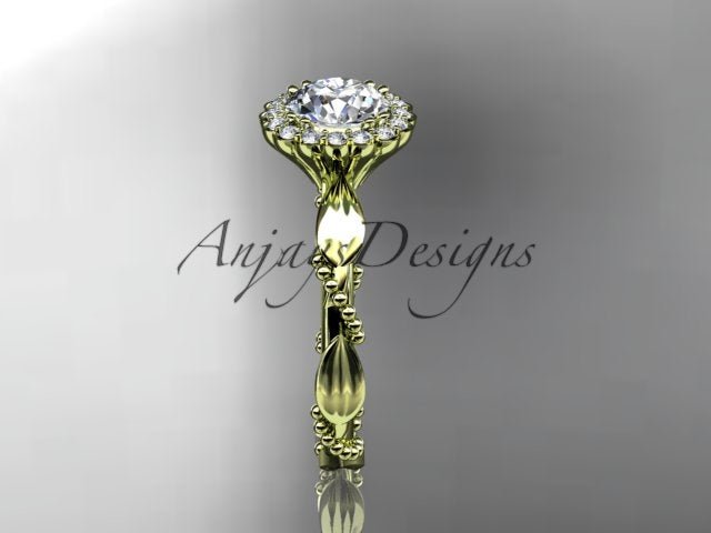1 Carat Round Lab Grown Diamond Nature Inspired Engagement Ring Leaf Proposal Ring Beaded Ring