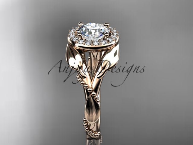 1 Carat Round Brilliant Lab Grown Diamond Nature Inspired Engagement Ring Leaf Vine CVD Diamond Ring