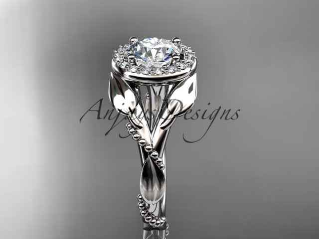 1 Carat Round Brilliant Lab Grown Diamond Nature Inspired Engagement Ring Leaf Vine CVD Diamond Ring