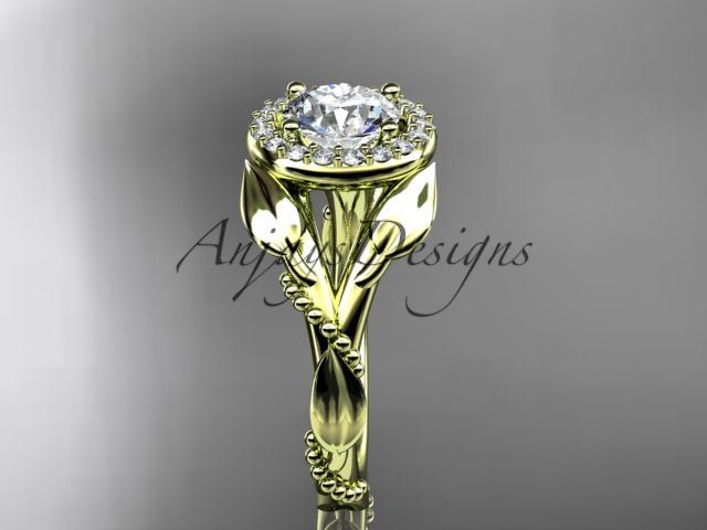 1 Carat Round Brilliant Lab Grown Diamond Nature Inspired Engagement Ring Leaf Vine CVD Diamond Ring