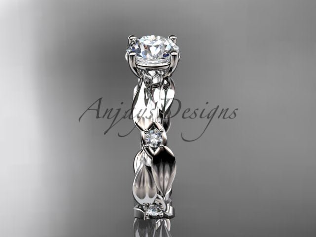 1 Carat Round Lab Grown Diamond Engagement Ring Nature Inspired Leaf and Vine Wedding Ring