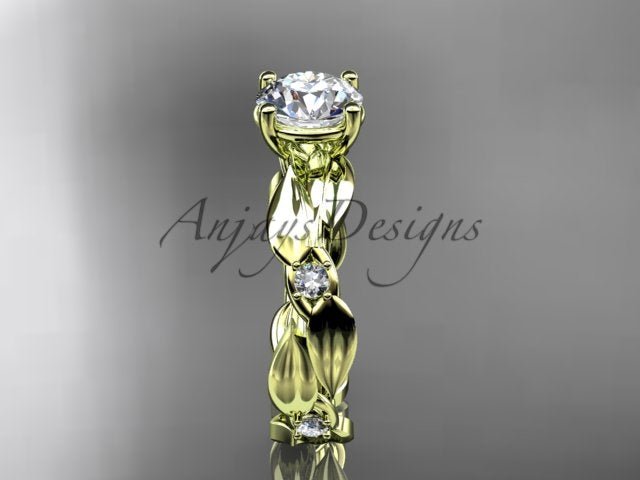 1 Carat Round Lab Grown Diamond Engagement Ring Nature Inspired Leaf and Vine Wedding Ring