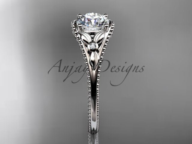 1 Carat Lab Grown Diamond Round Engagement Ring Nature Inspired Leaf and Vine Ring