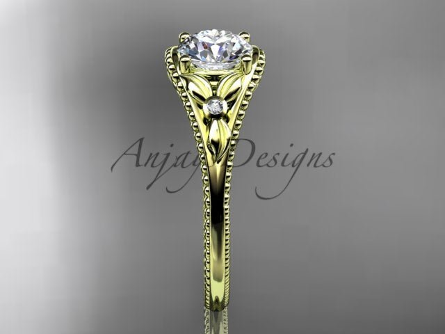 1 Carat Lab Grown Diamond Round Engagement Ring Nature Inspired Leaf and Vine Ring