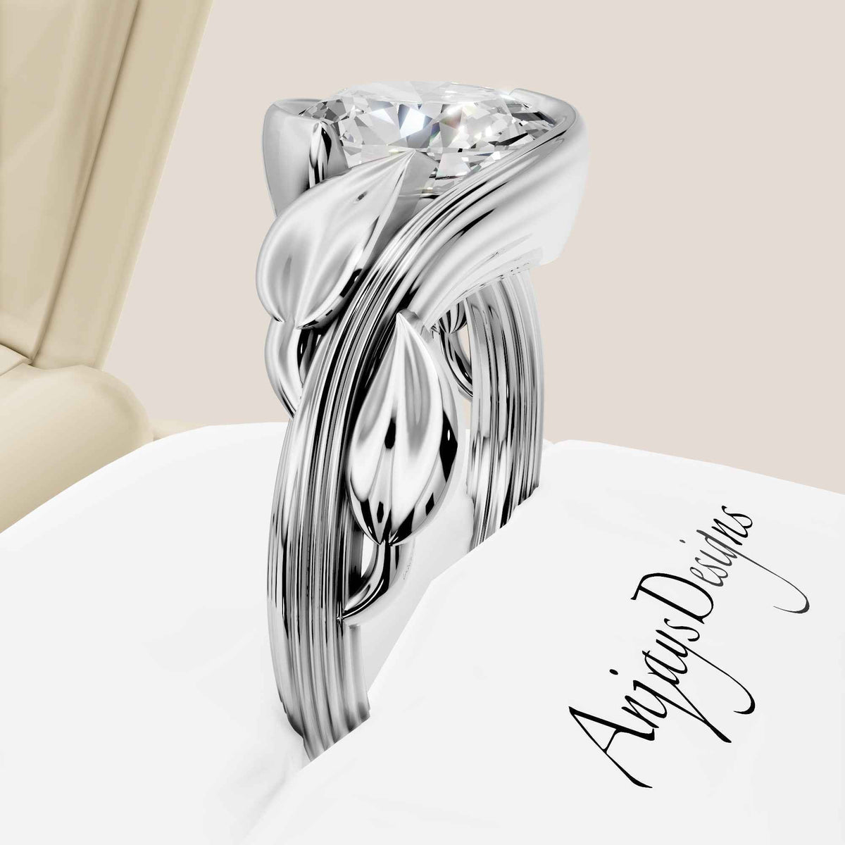 2 Carat Oval Diamond Engagement Ring Nature Inspired Ring IGI Certified