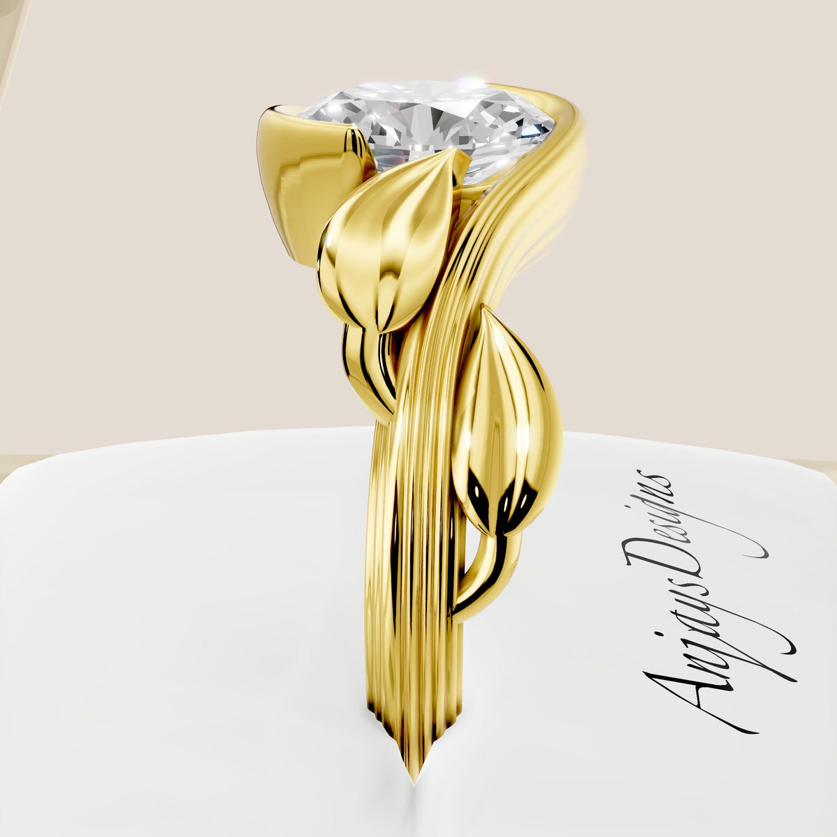 2 Carat Oval Diamond Engagement Ring Nature Inspired Ring IGI Certified