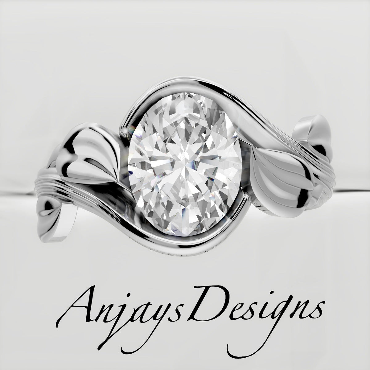 2 Carat Oval Diamond Engagement Ring Nature Inspired Ring IGI Certified