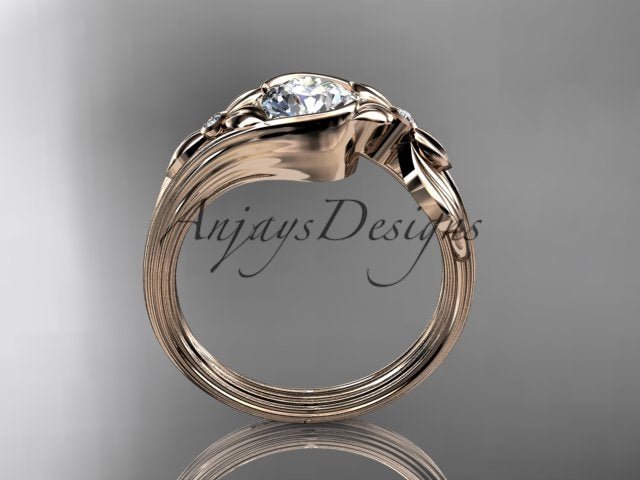 1 Carat Round Brilliant Lab Grown Diamond Nature Inspired Engagement Ring Leaf IGI Certified