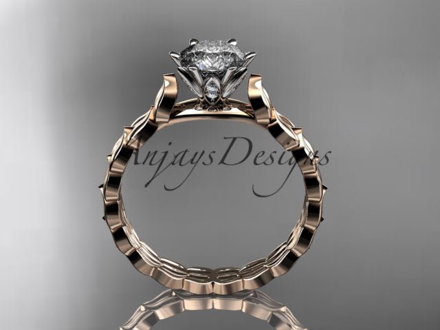 1 Carat Round Brilliant Lab Grown Diamond Nature Inspired Engagement Ring Leaf Dainty Nature Proposal Ring