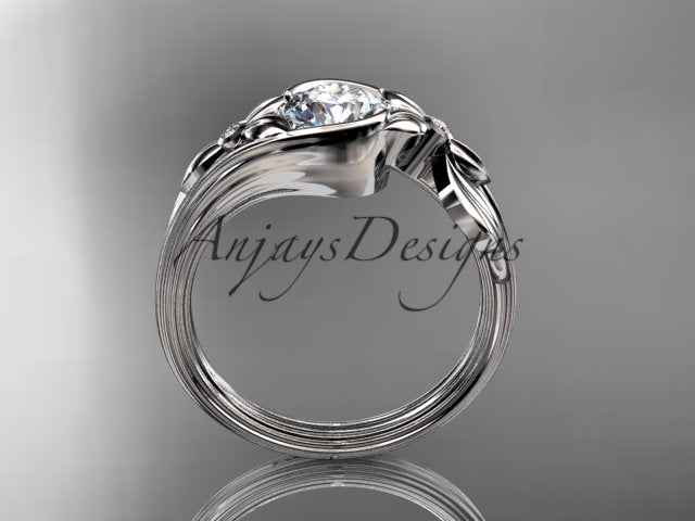 1 Carat Round Brilliant Lab Grown Diamond Nature Inspired Engagement Ring Leaf IGI Certified
