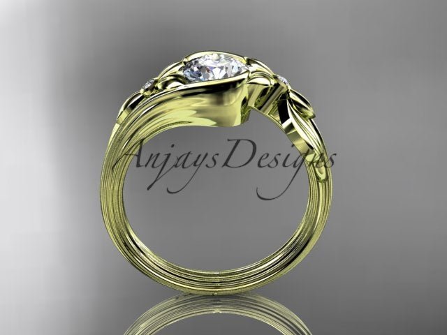 1 Carat Round Brilliant Lab Grown Diamond Nature Inspired Engagement Ring Leaf IGI Certified