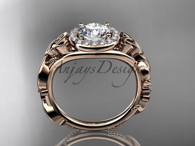 1 Carat Round Lab Grown Diamond Ring Celtic Halo Nature Inspired Engagement Ring