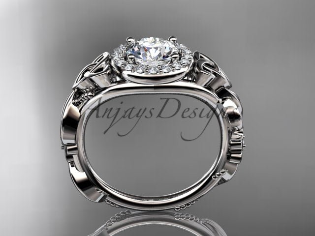 1 Carat Round Lab Grown Diamond Ring Celtic Halo Nature Inspired Engagement Ring