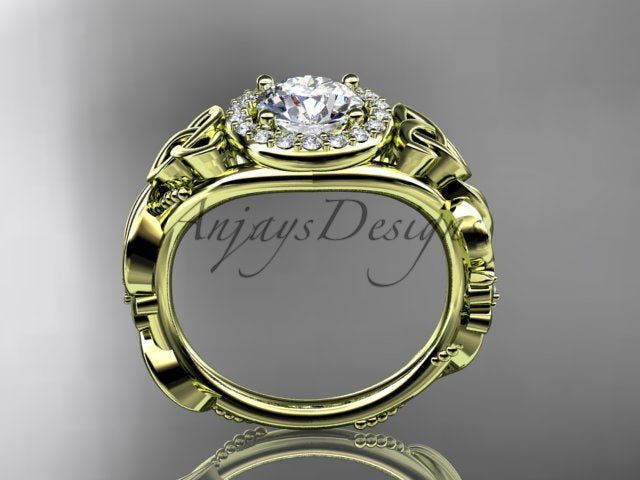 1 Carat Round Lab Grown Diamond Ring Celtic Halo Nature Inspired Engagement Ring