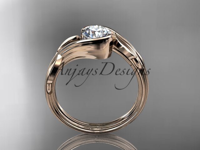 Nature Inspired Engagement Ring 1 Carat Round Diamond Ring Lab Grown Leaf and Vine Ring