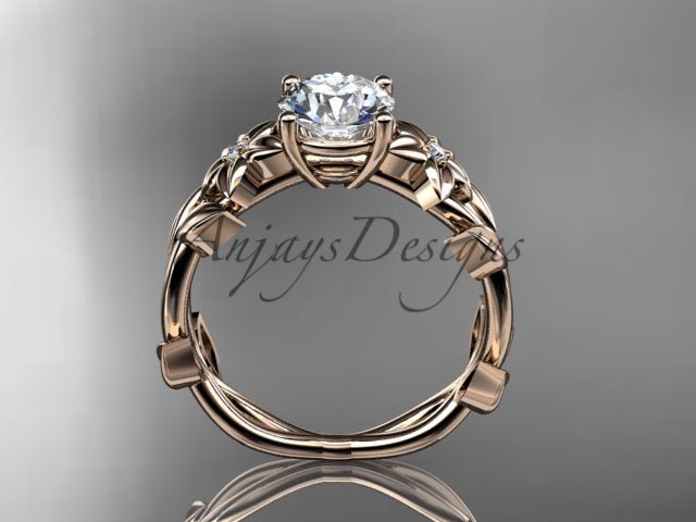 Round Diamond Nature Inspired Engagement Ring Lab Grown Diamond Unique Wedding Rings