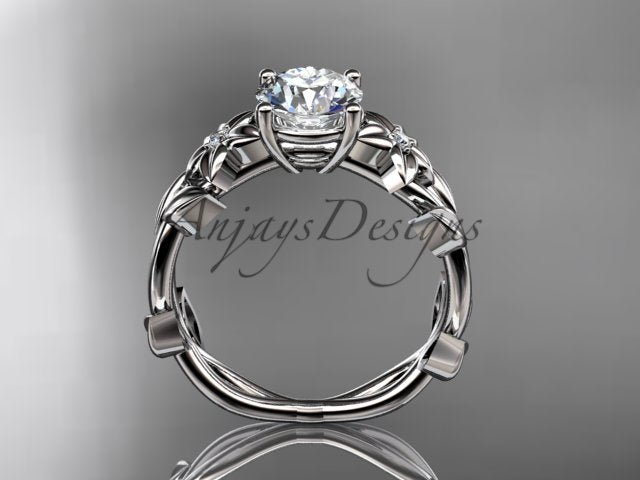 Round Diamond Nature Inspired Engagement Ring Lab Grown Diamond Unique Wedding Rings