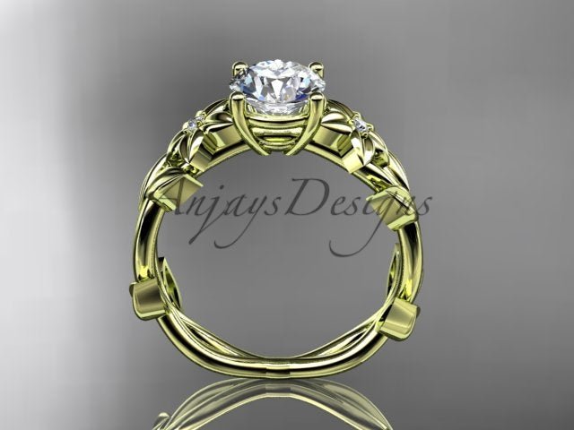 Round Diamond Nature Inspired Engagement Ring Lab Grown Diamond Unique Wedding Rings