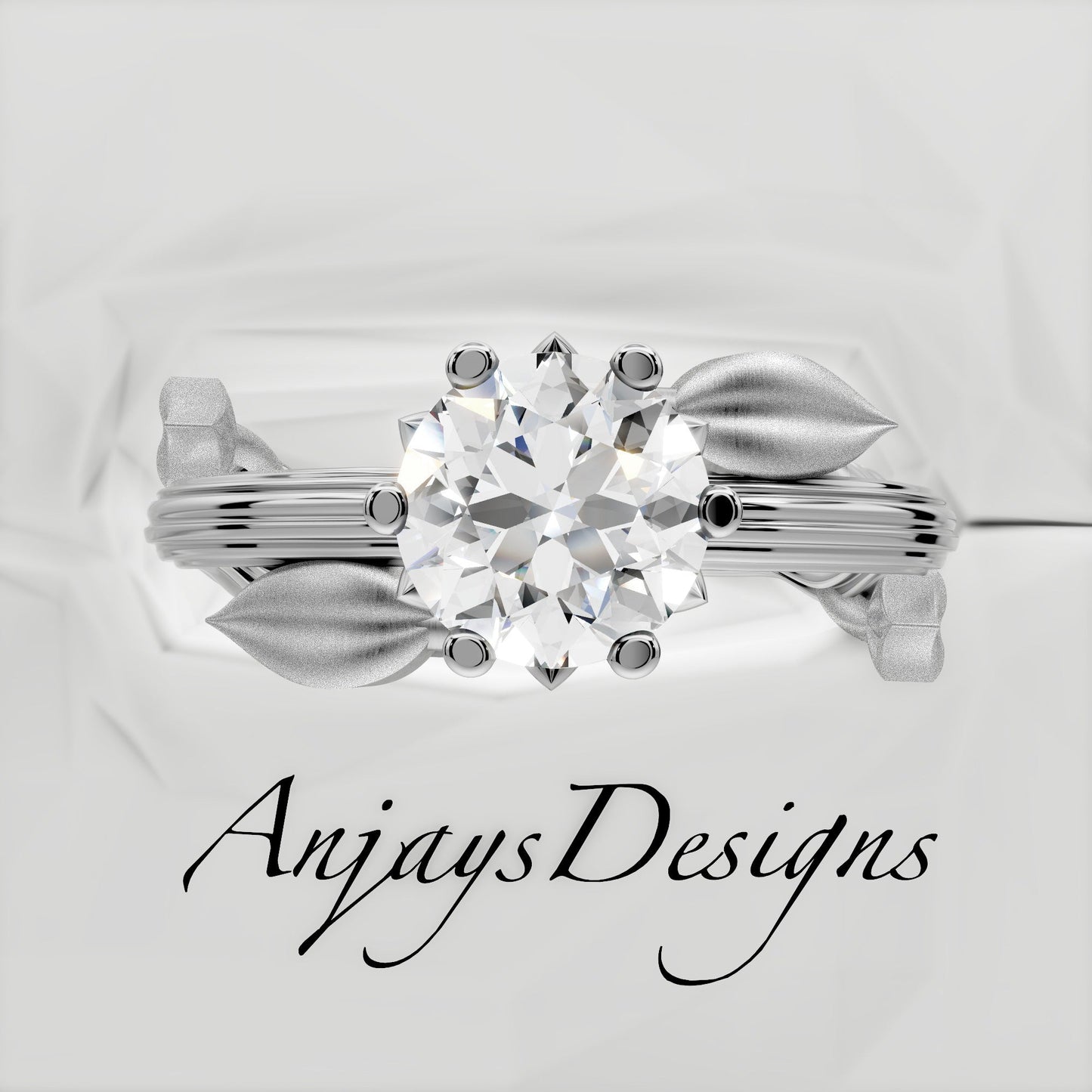 Nature Inspired Dainty Engagement Ring 1 Carat Round Lab Grown Diamond D VS1 IGI Certified