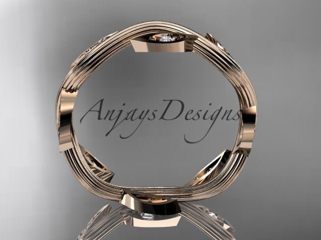 Nature Inspired Leaf Ring Lab Grown Diamond Dainty Wedding Band