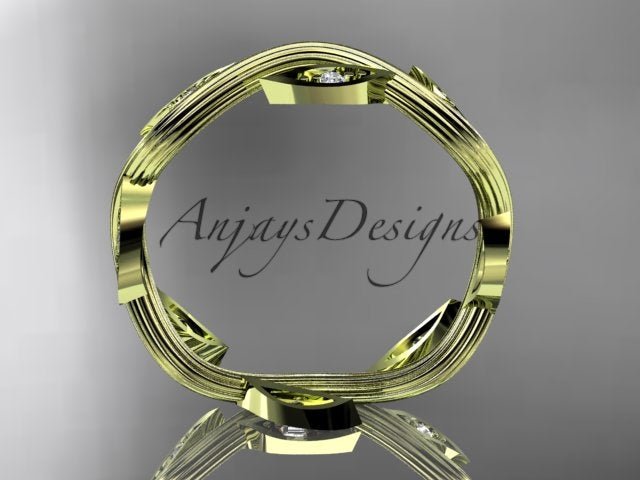 Nature Inspired Leaf Ring Lab Grown Diamond Dainty Wedding Band
