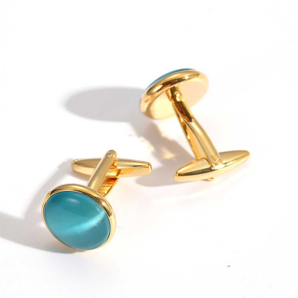 Luxury Men's Cat's Eye Stone Cufflinks - Premium Chatoyant Mineral Cuff Links for Formal Business Dress