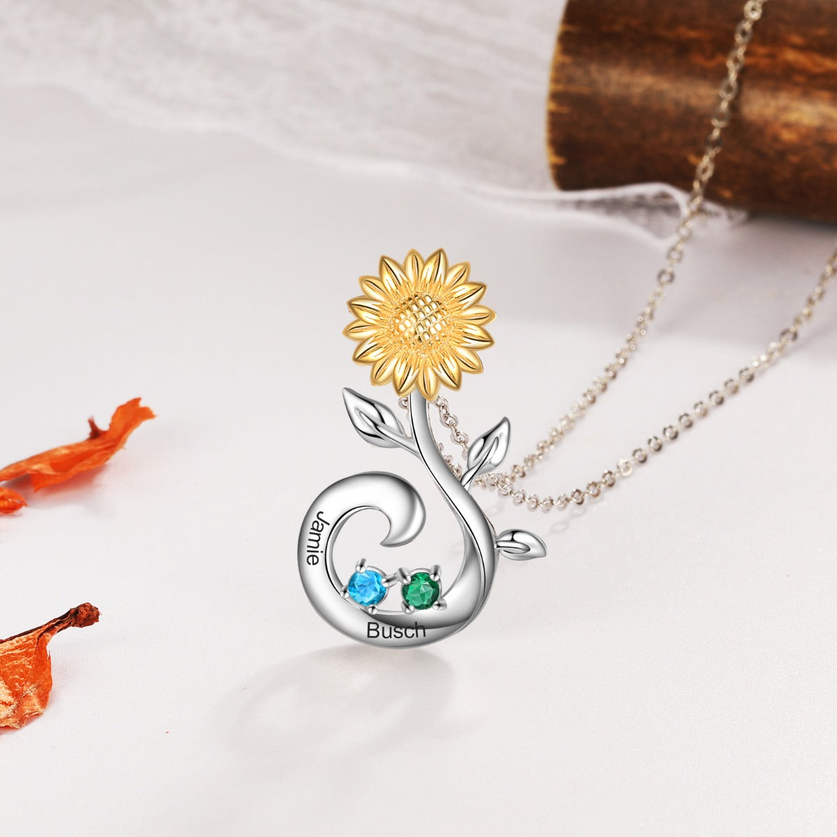 S925 Silver Birthstone Sunflower Necklace
