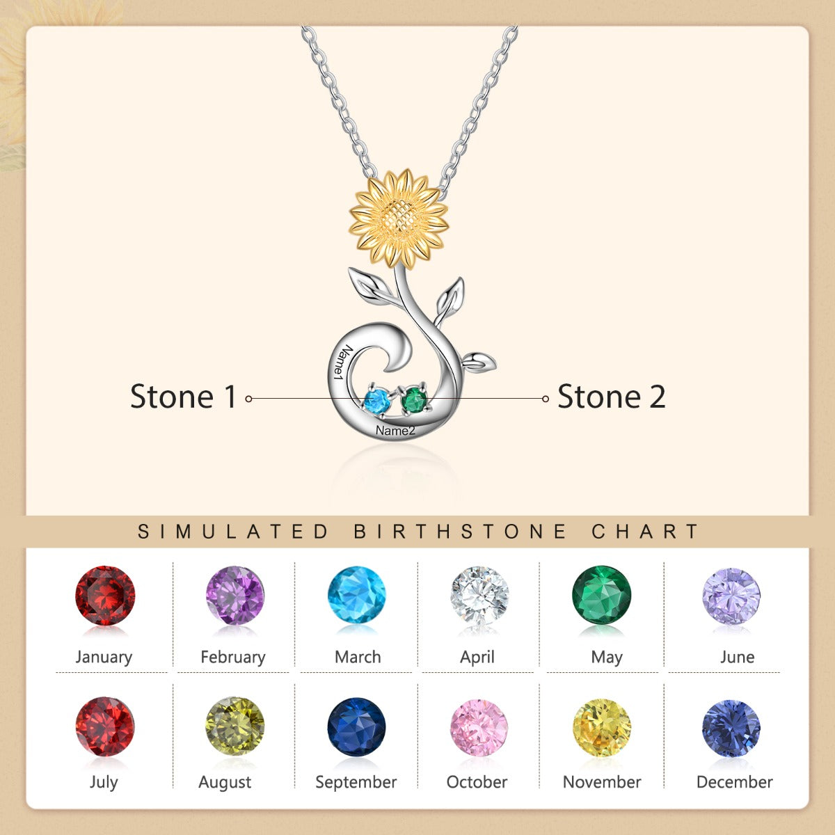 S925 Silver Birthstone Sunflower Necklace