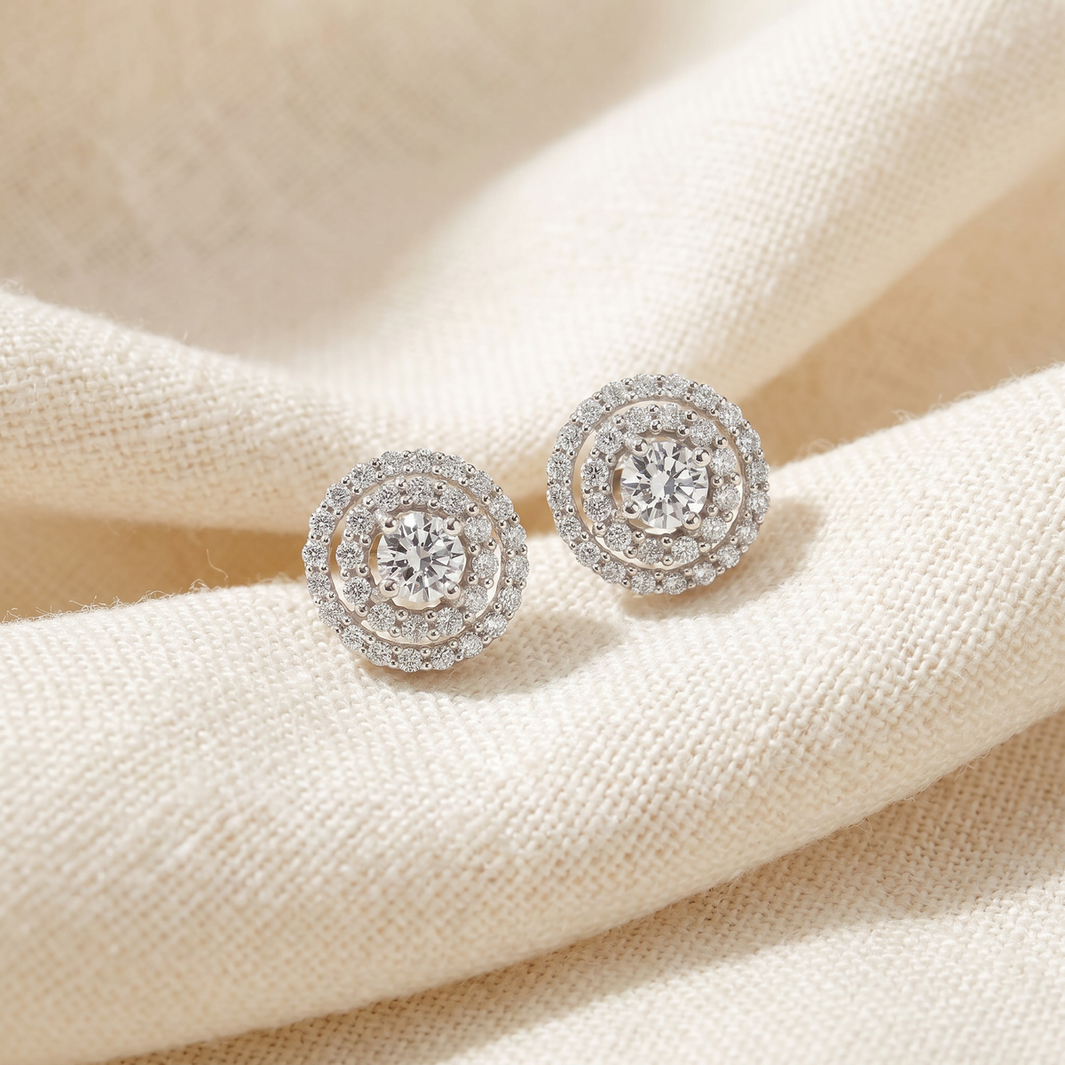 1Ct Diamond Double Halo Studs Screw Back Womens Earrings White Gold 10.2MM