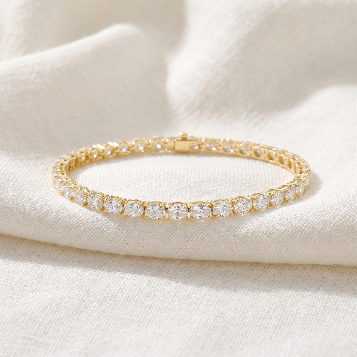 10.75Ct Oval Cut Diamond Tennis Bracelet 7" 14k Yellow Gold Lab Grown
