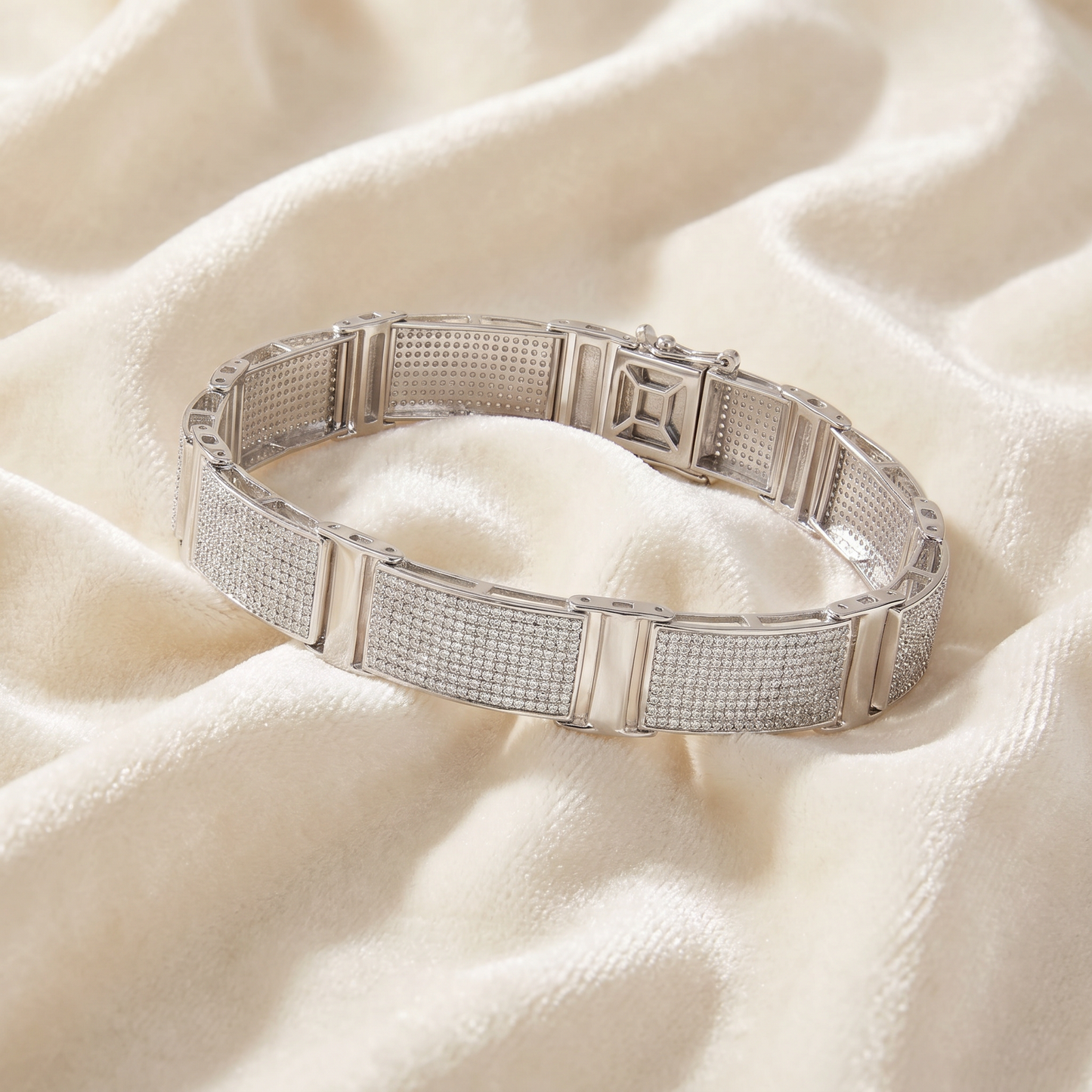 5.66Ct Men's Diamond 8.5" Bracelet Silver 25 Grams 12mm Wide