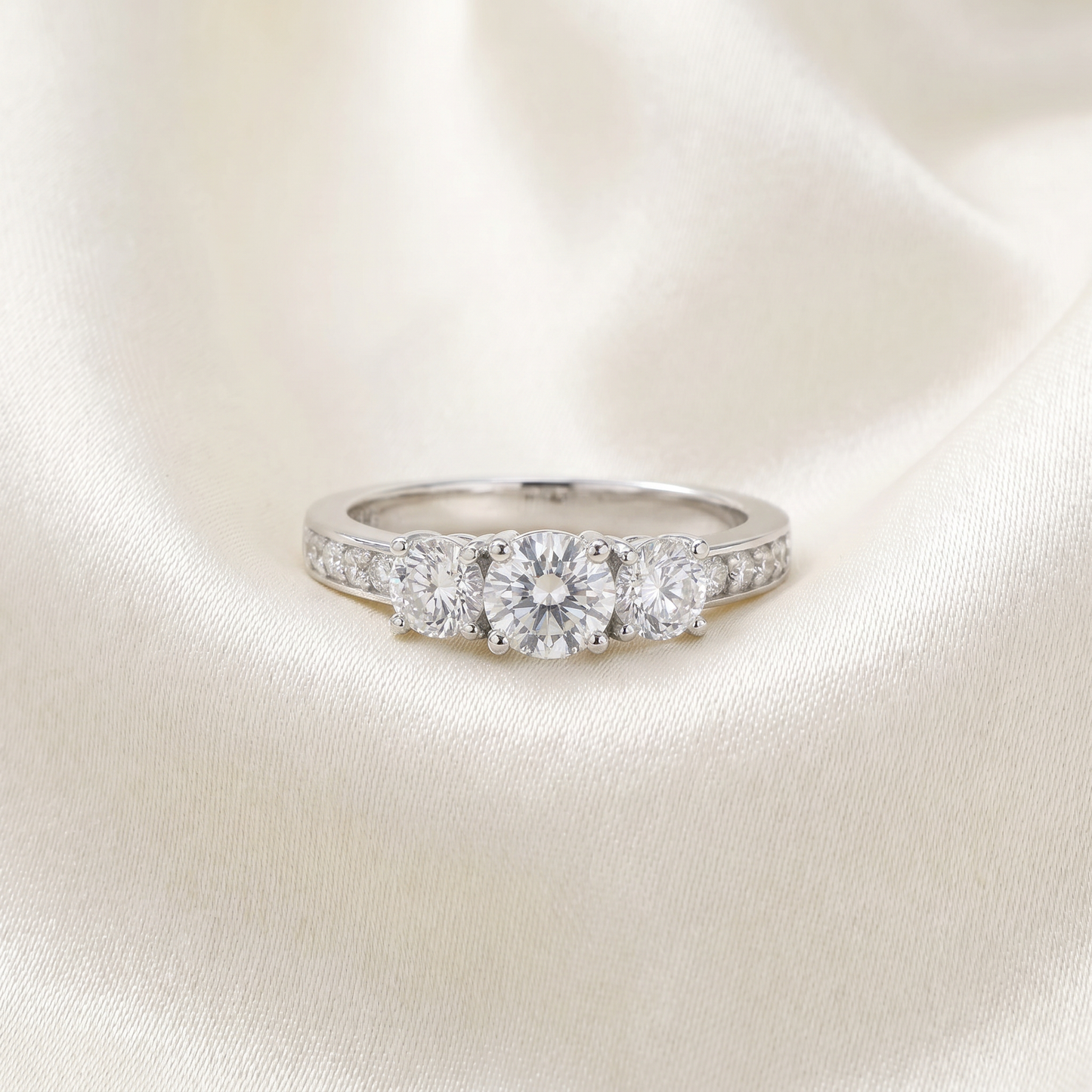 1ct Diamond 3 Three Stone Engagement Ring 10K White Gold