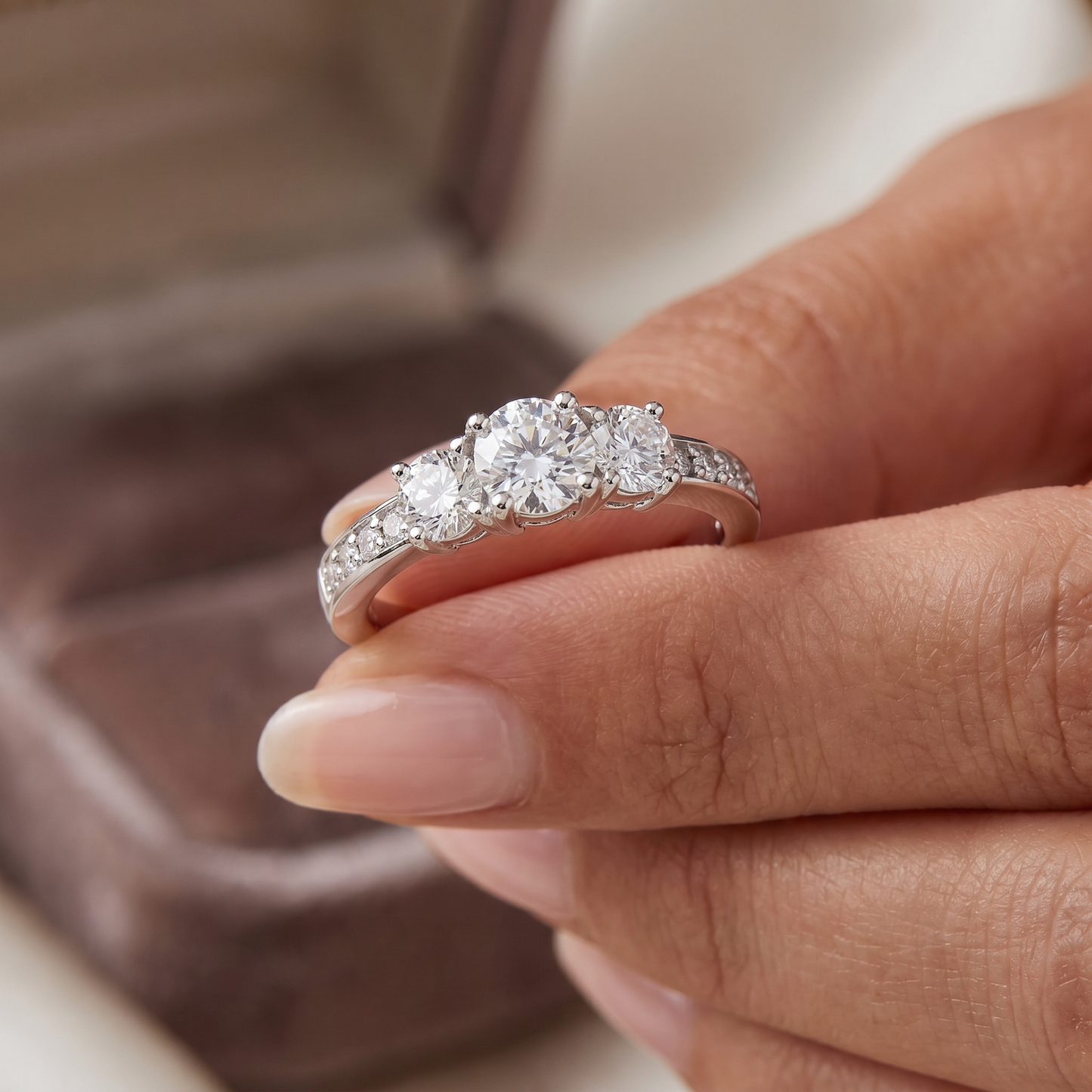 1ct Diamond 3 Three Stone Engagement Ring 10K White Gold