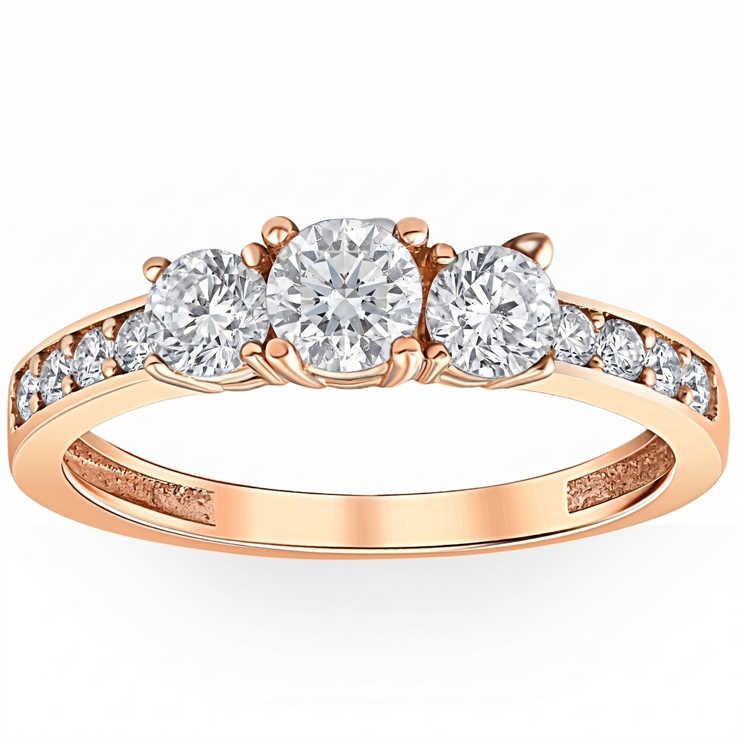 1ct 3 Stone Diamond Engagement Ring 14K Rose Gold