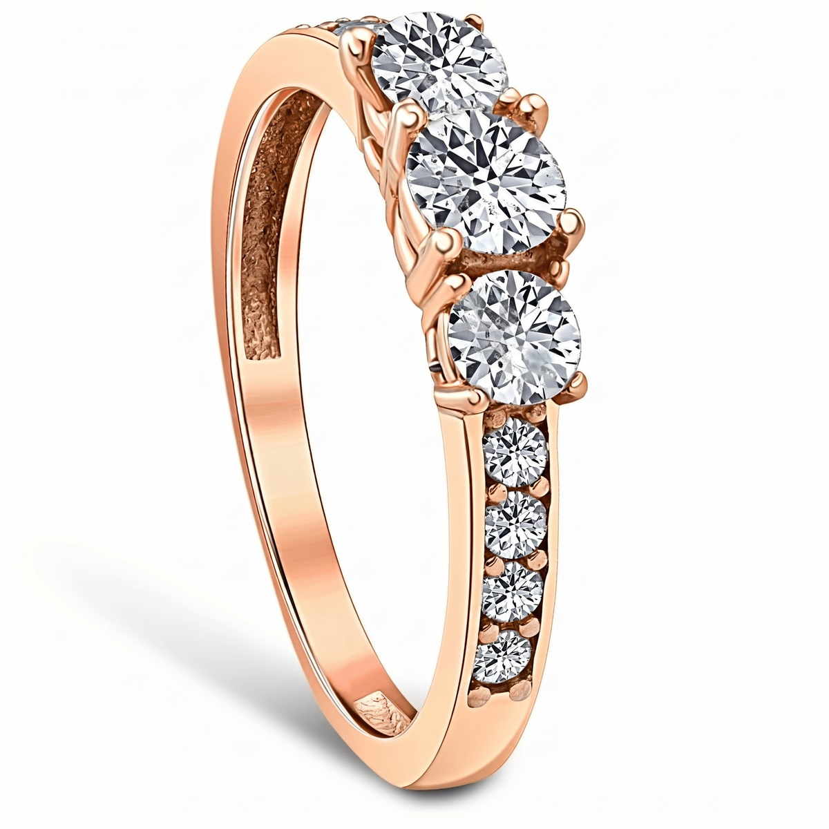 1ct 3 Stone Diamond Engagement Ring 14K Rose Gold