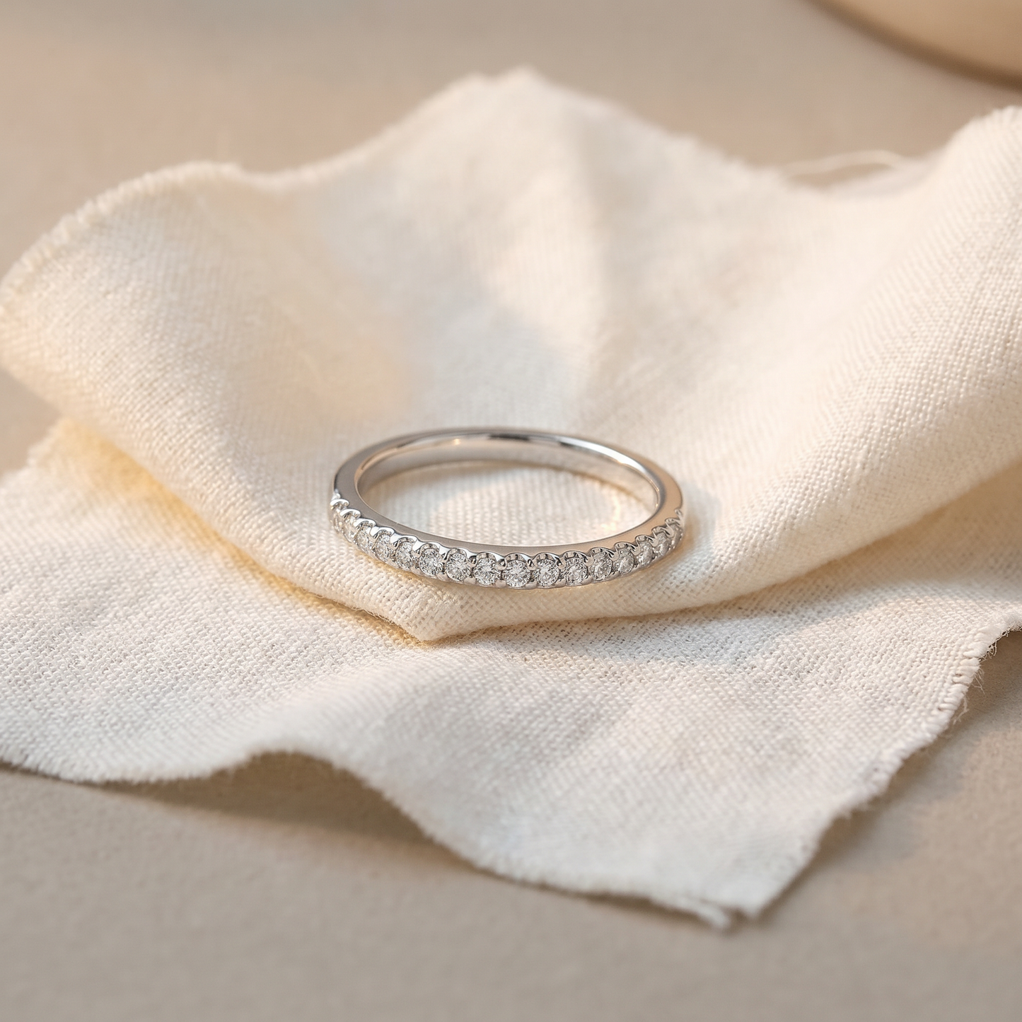 1/4ct Diamond Wedding Ring 14K White Gold Pave French Set