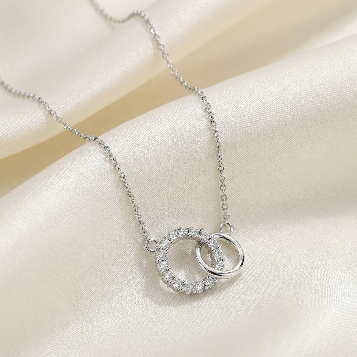 1/3Ct Mini Duet Circle Diamond Necklace 14k Gold Pendant Lab Grown 18"